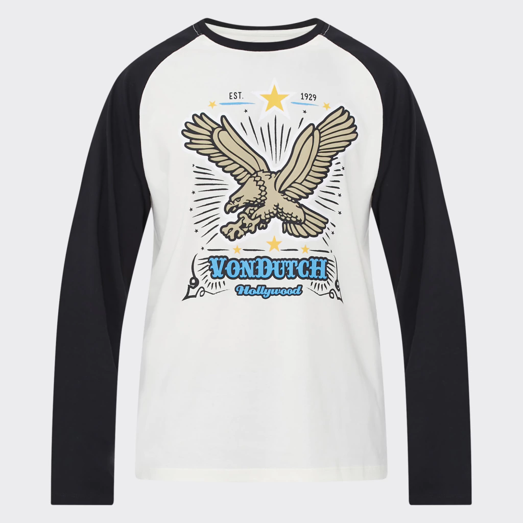 Camiseta ML Raglan Von Dutch Eagle Hollywood Preta