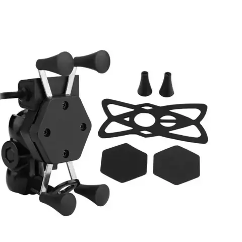 Suporte de Moto com Carregador USB – Fixação no Retrovisor para Celular e GPS