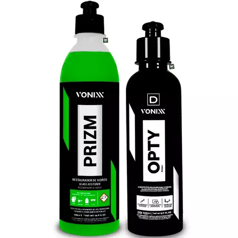 Kit Restaurador e Polidor de Vidros Prizm 500ml + Opty 240ml Vonixx – Remove Manchas, Riscos e Chuva Ácida