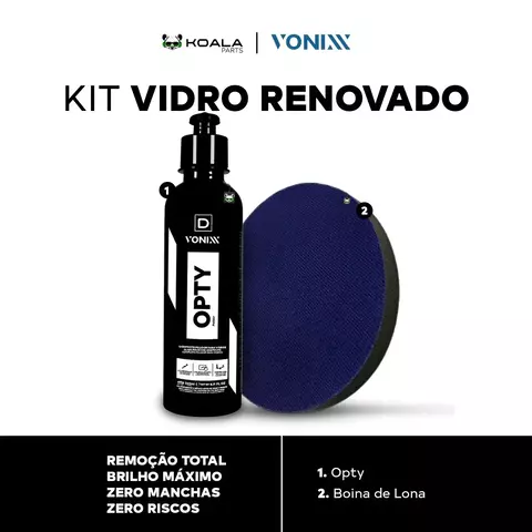 Kit Polimento de Vidros Opty 240ml + Boina Lona 5” Vonixx – Remove Riscos, Manchas e Chuva Ácida