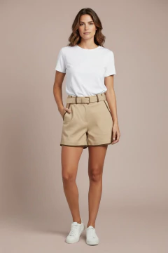 SHORT AVELUDADO AREIA