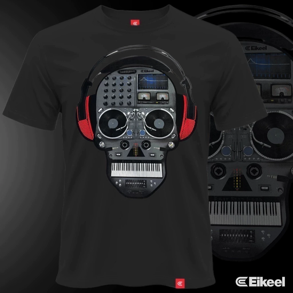 Remera estampada calavera DJ