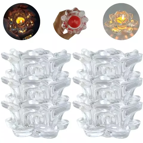 6 Castiçal de Vidro Sextavado Porta Velas Enfeite Decoração