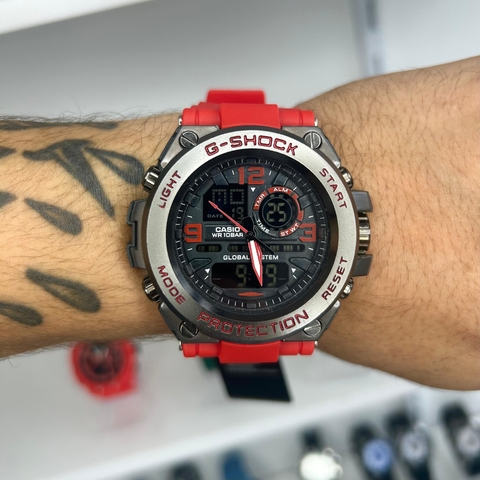 GSHOCK STEEL MODELO 1 - VERMELHO/PULSEIRA DE BORRACHA/CAIXA DE AÇO/55MM