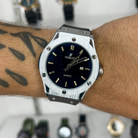 HUBLOT GENEVE FUSION - PRATA E PRETO/PULSEIRA DE BORRACHA/45MM