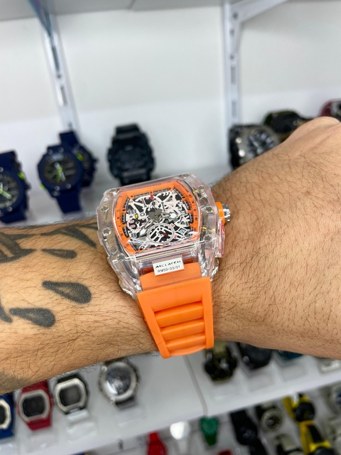 RICHARD MILLE MCLAREN - LARANJA/FUNCIONAL/PULSEIRA DE BORRACHA/A PROVA D ÁGUA