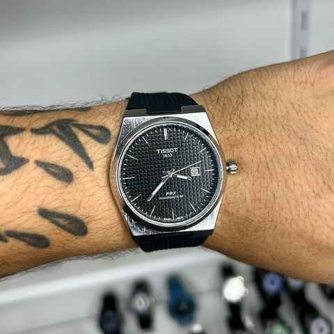 TISSOT POWERMATIC 80 - PRATA E PRETO/PULSEIRA DE BORRACHA/45 MM