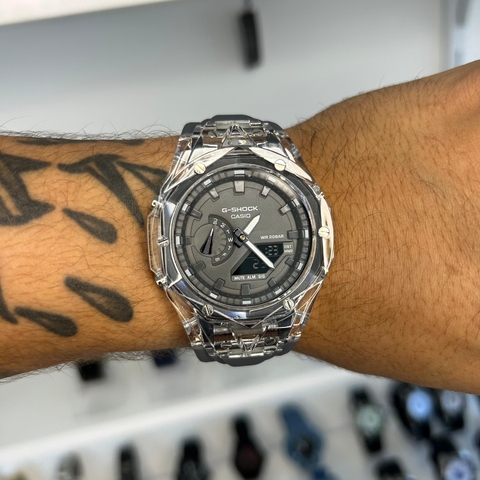 GA 2100 TRANSPARENTE DIAMOND - CINZA/PULSEIRA DE SILICONE/45MM