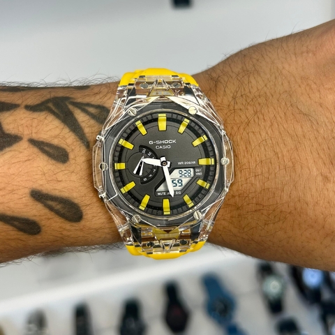 GA 2100 TRANSPARENTE DIAMOND- AMARELO/PULSEIRA DE SILICONE/45MM