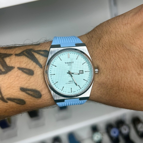 TISSOT POWERMATIC 80 - AZUL E FUNDO AZUL/PULSEIRA DE BORRACHA AZUL/45 MM