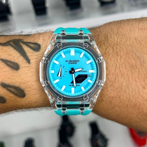 GSHOCK GA 2100 ACRÍLICO - AZUL CLARO/PULSEIRA DE BORRACHA/A PROVA D ÁGUA/45MM