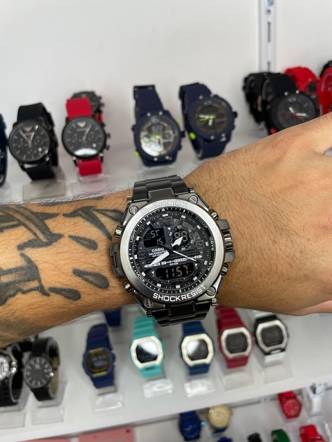 GSHOCK STEEL - PRETO/PULSEIRA DE AÇO/A PROVA D ÁGUA