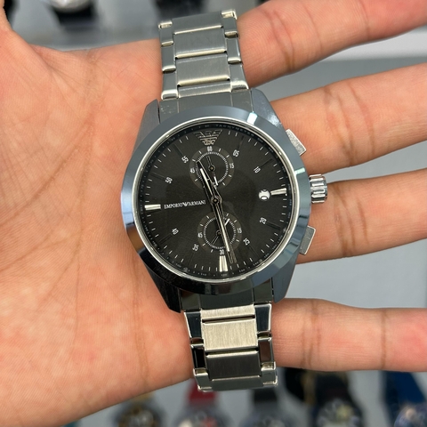 EMPORIO ARMANI AR11480 - PRATA/FUNDO PRETO/PULSEIRA DE AÇO/100% FUNCIONAL/A PROVA D ÁGUA/47 MM