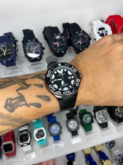 CITIZEN AQUALAND ORCA DIVE - PRETO/A PROVA D ÁGUA/PULSEIRA DE BORRACHA