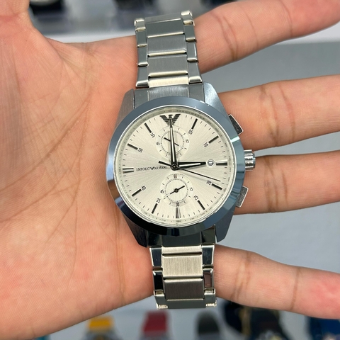 EMPORIO ARMANI AR11480 - PRATA/FUNDO BRANCO/PULSEIRA DE AÇO/100% FUNCIONAL/A PROVA D ÁGUA/47 MM