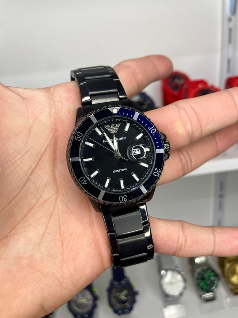 EMPORIO ARMANI AR11339 - PRETO/PULSEIRA DE AÇO/A PROVA D ÁGUA