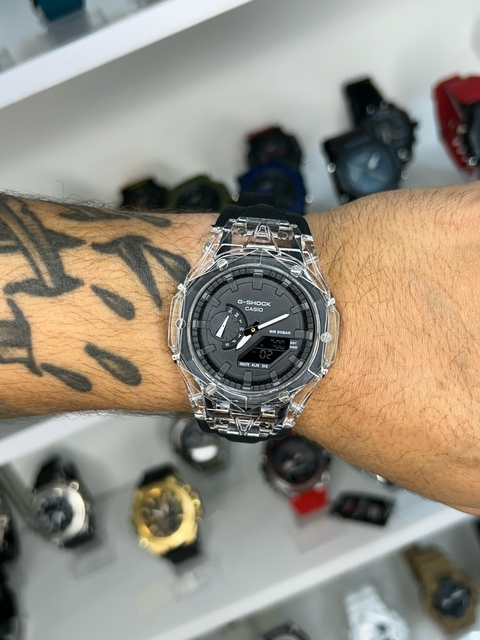 GA 2100 TRANSPARENTE DIAMOND - PRETO/PULSEIRA DE SILICONE/45MM