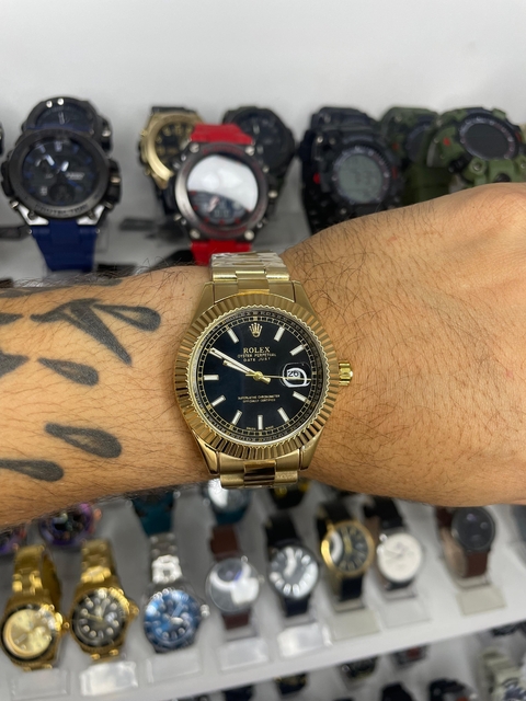 DATEJUST - DOURADO/FUNDO PRETO/A PROVA D ÁGUA
