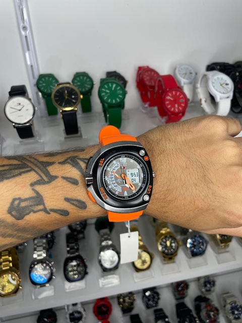 CITIZEN MEIA LUA - LARANJA/PULSEIRA DE BORRACHA - A PROVA D ÁGUA