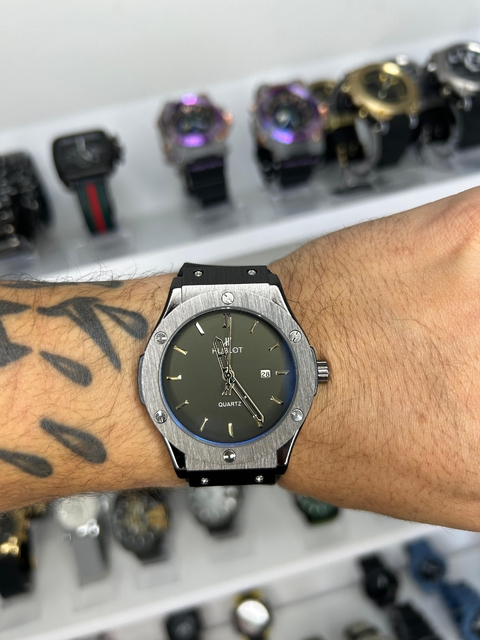 HUBLOT GENEVE - PRETO/PULSEIRA DE BORRACHA