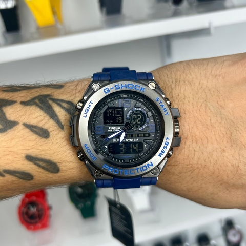 GSHOCK STEEL MODELO 1 - AZUL/PULSEIRA DE BORRACHA/CAIXA DE AÇO/55MM