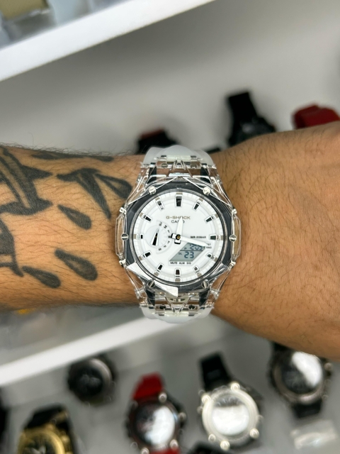 GA 2100 TRANSPARENTE DIAMOND - BRANCO/PULSEIRA DE SILICONE TRANSPARENTE/45MM