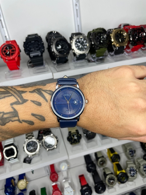 MONTBLANC - AZUL/PULSEIRA DE COURO/A PROVA D ÁGUA