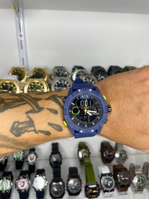 ARMANI EXCHANGE AZUL PULSEIRA DE SILICONE- A PROVA D ÁGUA