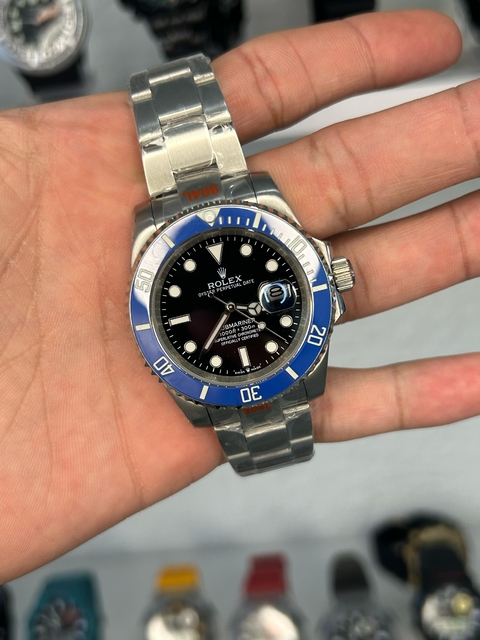 R#LEX SUBMARINER LINHA PREMIUM AAA+ - BISEL AZUL/FUNDO PRETO/PULSEIRA PRATA/A PROVA D ÁGUA/AUTOMÁTICO/41MM