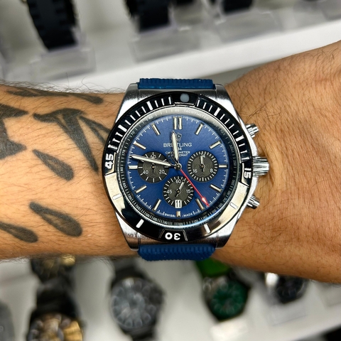 BREITLING CHRONOMAT AB0134 - AZUL/PULSEIRA DE BORRACHA/A PROVA D ÁGUA/FUNCIONAL