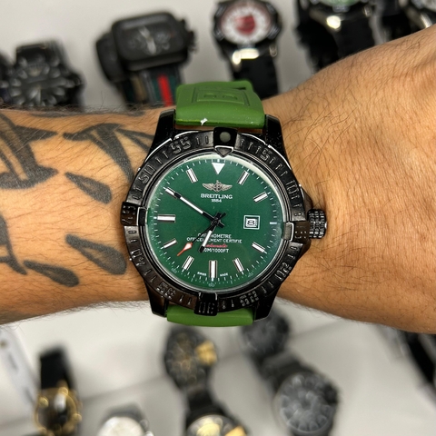 BREITLING CLASSÍCO - VERDE/PULSEIRA DE BORRACHA/A PROVA D ÁGUA