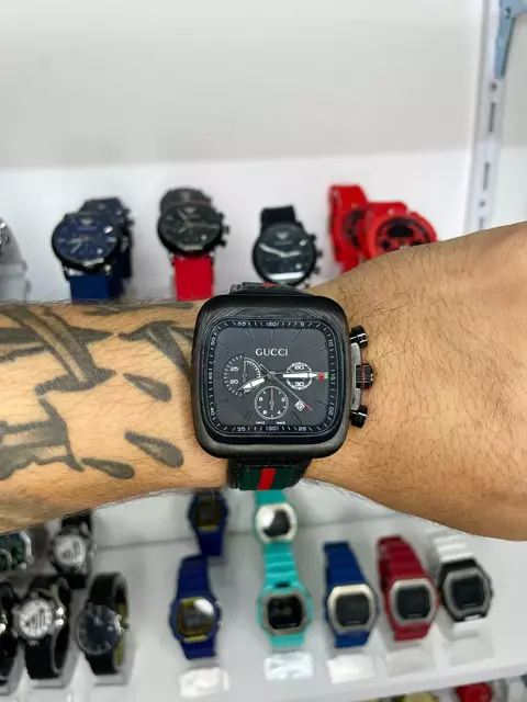 GUCCI - PRETO/PULSEIRA DE COURO/A PROVA D ÁGUA/FUNCIONAL