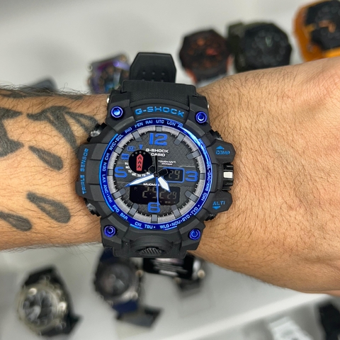 GSHOCK MUDMAN CWG 1000 - PRETO E FUNDO AZUL/PULSEIRA DE BORRACHA/A PROVA D ÁGUA/55 MM