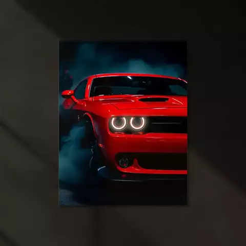 Red Dodge Challenger Burnout Neon LED Metal 100x60 cm - comprar online
