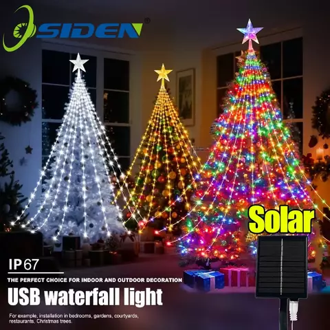 1pc estrela de cinco cachoeira pontas luzes usb/energia solar luzes da corda de