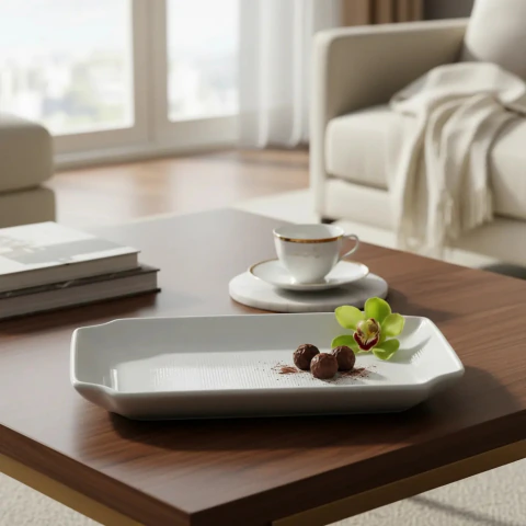 Bandeja Rectangular Porcelana Boras Sunderland 27x17cm Gris Gris