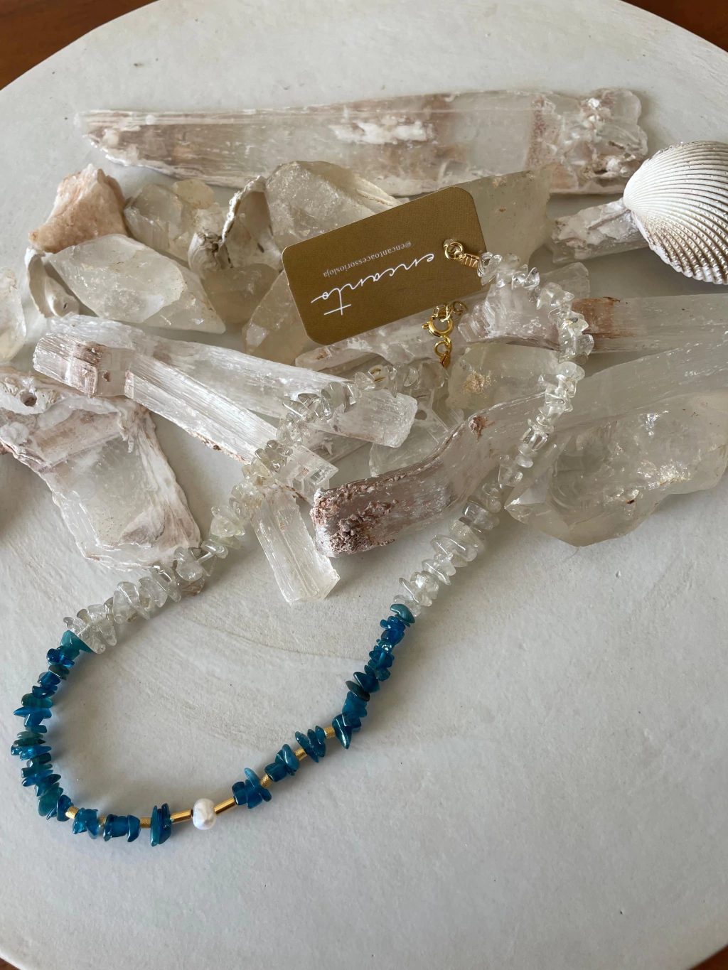 Colar Quartzo Branco-Azul