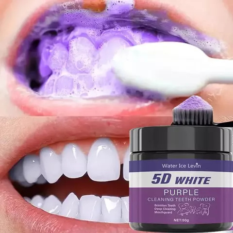 Pó roxo para clareamento dos dentes, limpeza profunda, natural e refrescante