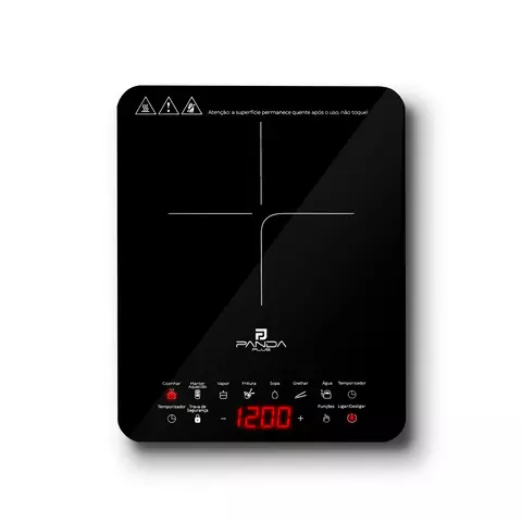 Cooktop Indução 1 Boca Portátil PandaPlus 2000W 220V Touch 8 Níveis Potência de Temperatura Trava de Segurança Timer Vitrocerâmico