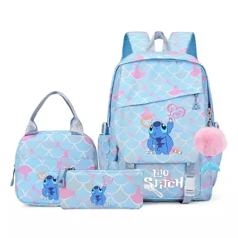Kit mochila Lilo 3 p3ças estudante mochilas ombro