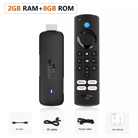 TV Stick Android 14 Q8 – Home Theater, Suporte 4K 60fps, Controle de Voz, 2GB RAM 8GB/16GB