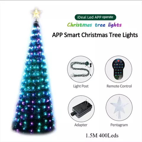 Árvore de Natal Estrela RGB Inteligente – Luzes com Temporizador e Controle Remoto (1,5m a 2,1m)
