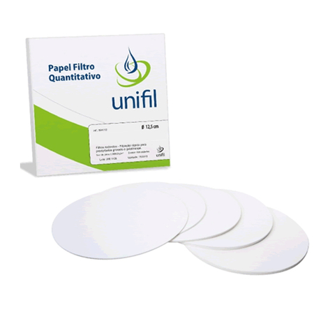 Papel filtro quantitativo c42 (faixa azul)125mm caixa com 100 folhas Unifil - Cód. 504212