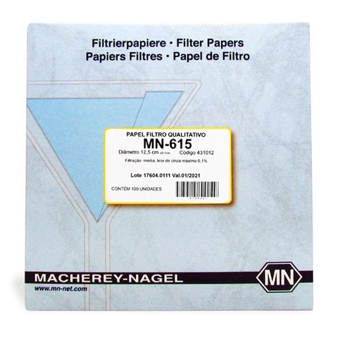 Papel filtro qualitativo mn 615 55mm caixa com 100 folhas Macherey-Nagel - Cód. 431005