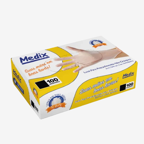 Luva de vinil sem talco caixa com 100 unidades Medix - comprar online