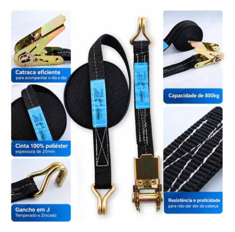 Conjunto Cinta E Catraca 800Kg 25Mm 3M J Preto