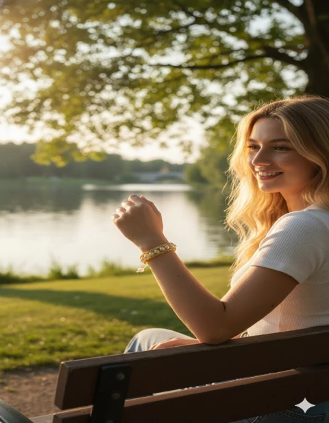 Bracelete Artesanal Pérola E Dourado Energia Positiva