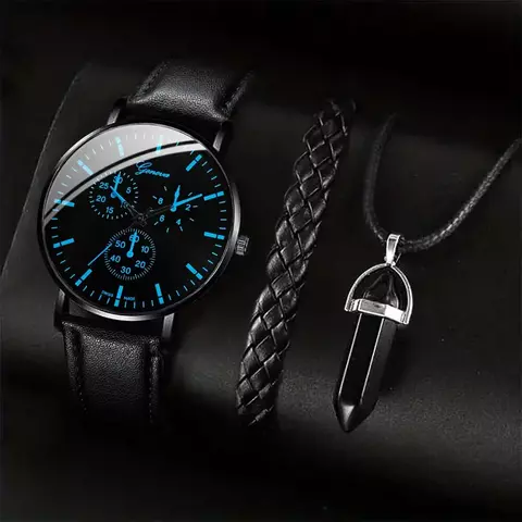 3 Pçs/set Homens Relógios de Negócios Casual Pulseira de Couro Analógico Masculi - comprar online