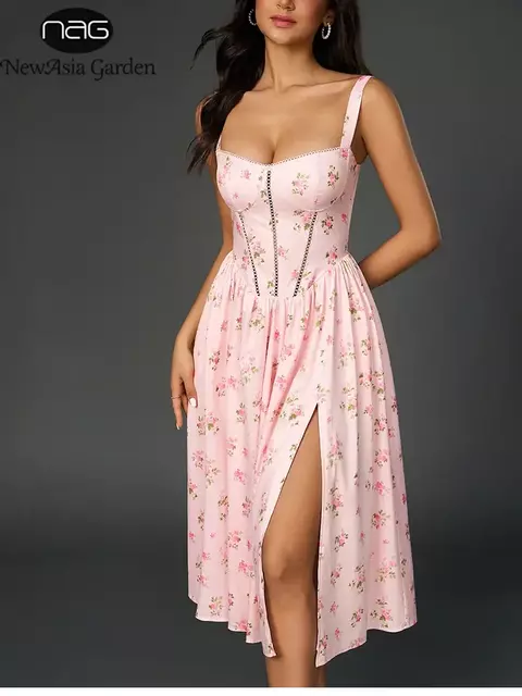 Vestido Maxi Floral com Costas Abertas, Alças Cruzadas e Bolsos – Elegância com Liberdade
