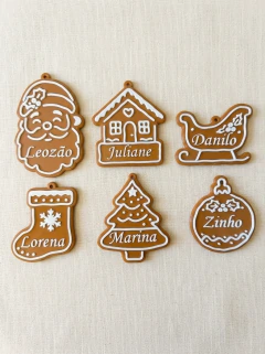 Kit 6 Enfeites Natal Árvore Personalizado Nome (Estilo Biscoito)